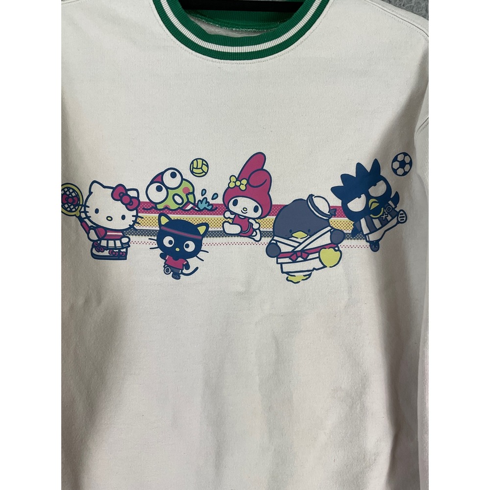 Sanrio Hello Kitty and Friends Sweatshirt Women Medium Cream Green Varsity Sport - Picture 2 of 7
